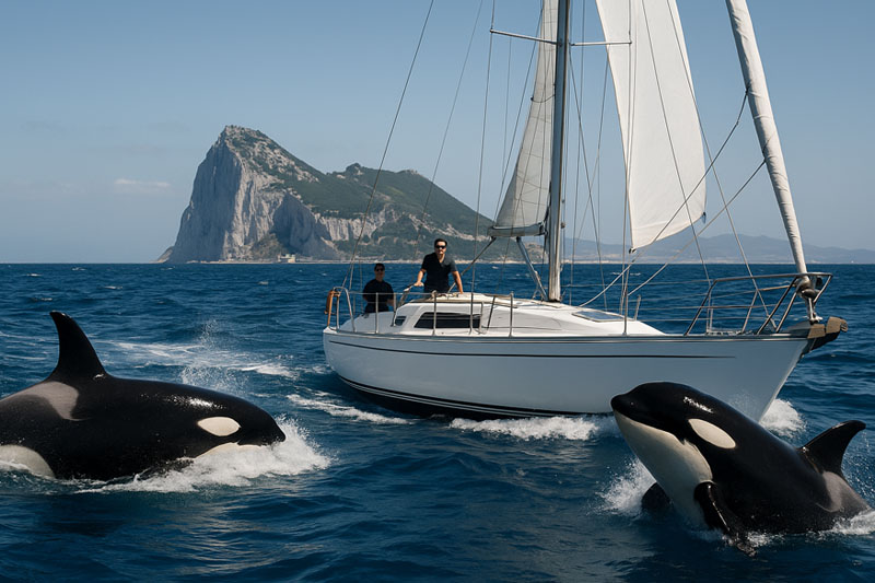 Sailing in Gibraltar with orcas nearby