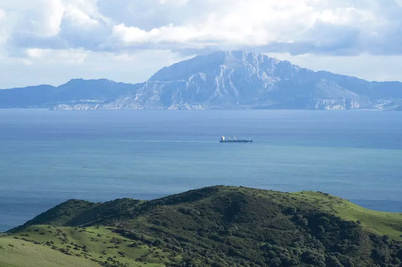 Aerial view of the Strait of Gibraltar connecting Europe and Africa